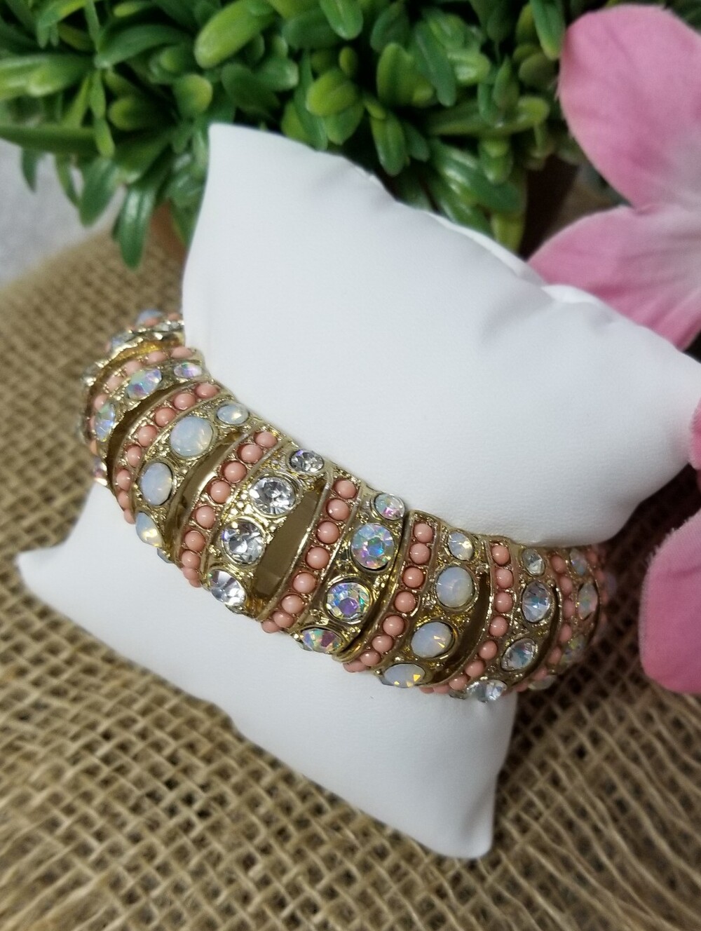 Goldtone Stretch Bracelet W/rhinestones